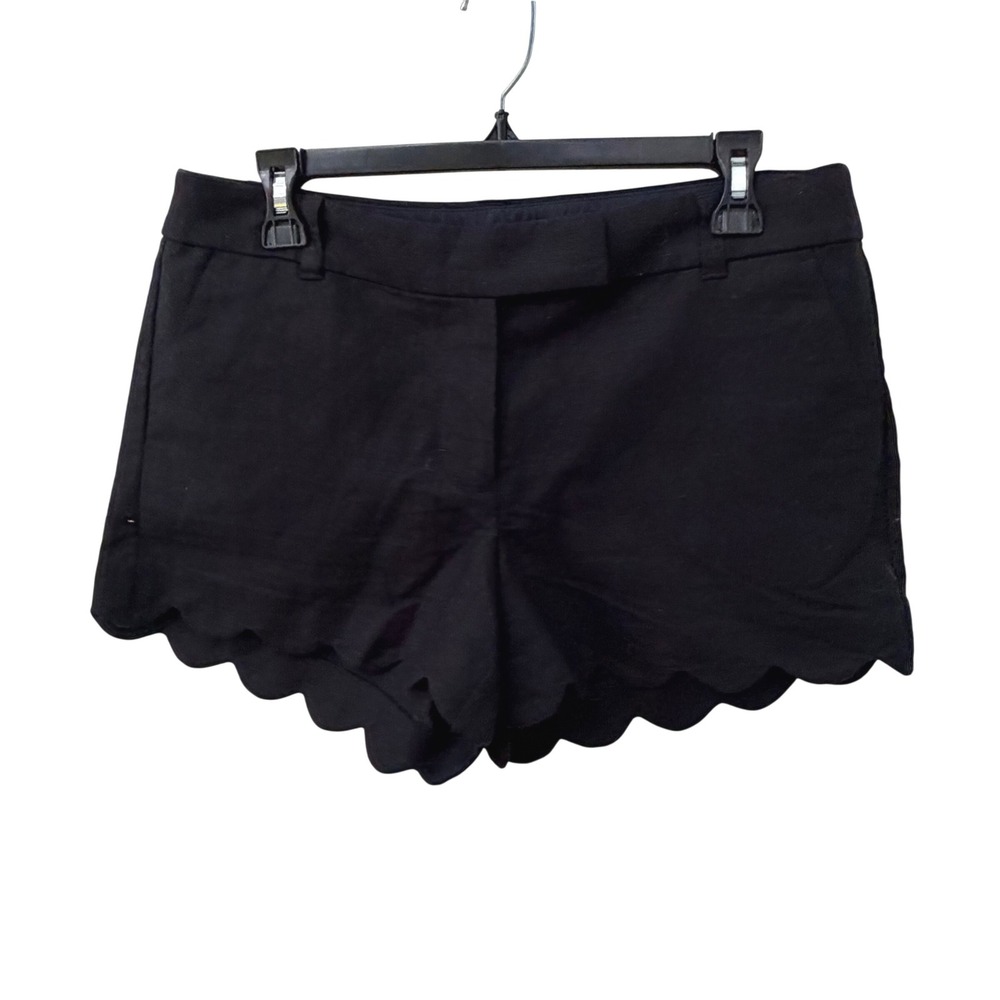 J.Crew Scalloped Hem Shorts Size 8 Black Linen Cotton Blend Mid‎ Rise